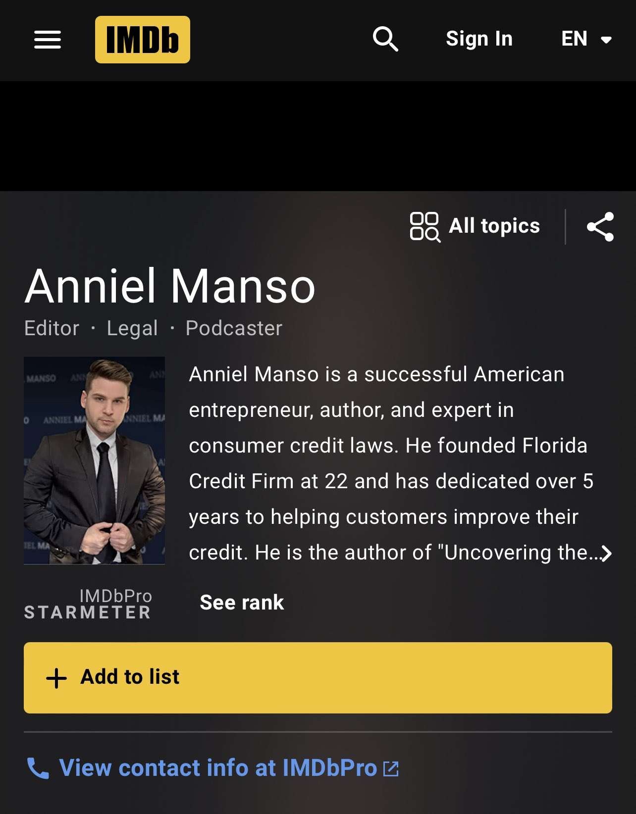 Anniel Manso - IMDb Verified Credit Expert - Book Author - Entrepreneur